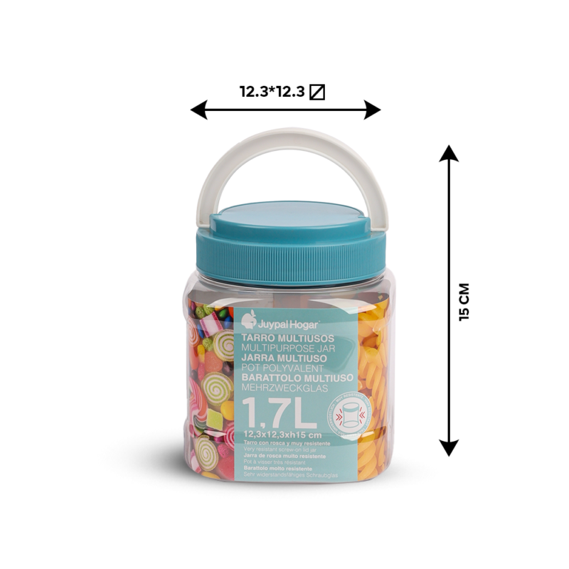 ⁦Airtight Transparent Screw on-lid Jar with Handle 1.7L⁩ - الصورة ⁦5⁩