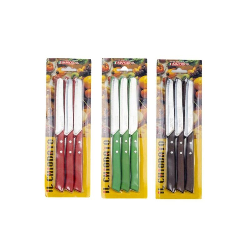 Colored Serrated Table Knife Set 6 Pieces 11.5 cm