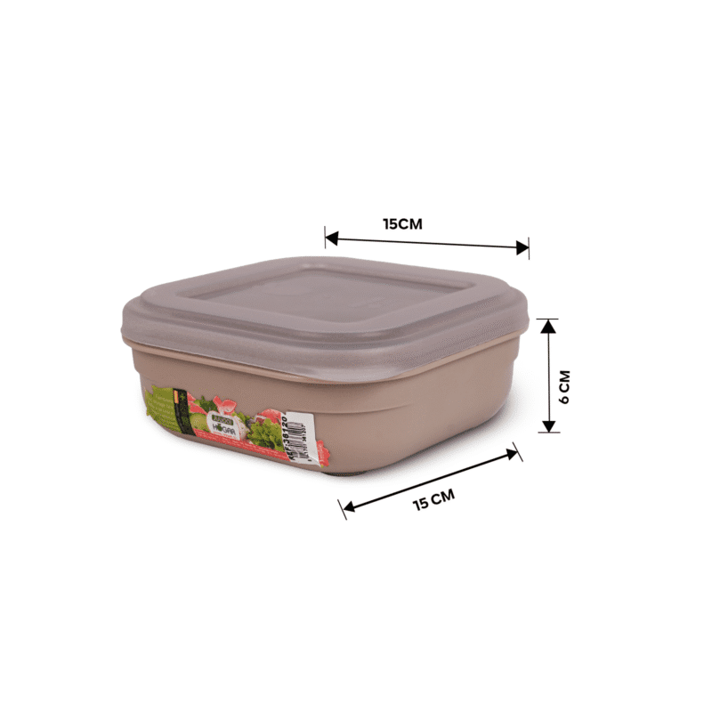 Food storage beige box with 0.7 liter capacity showing dimensions