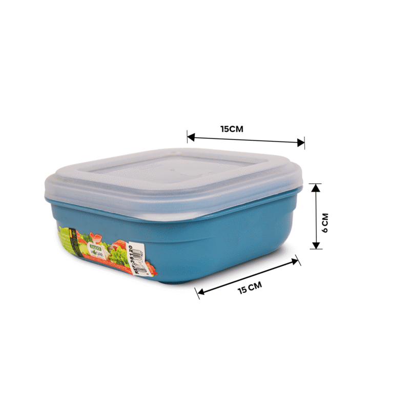 Food storage box with 0.7 liter capacity showing dimensions