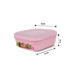 Food storage pink box with 0.7 liter capacity showing dimensions