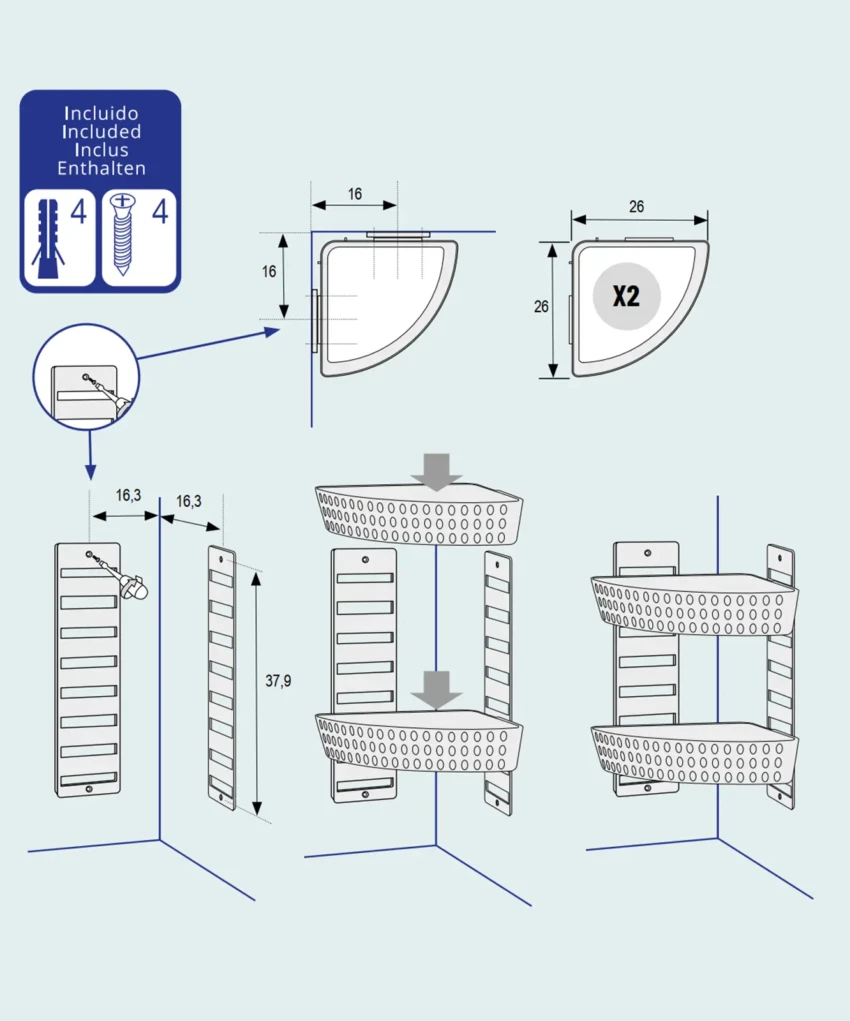 bathroom corner shelf plastic with included components