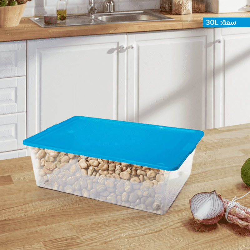 blue storage box with wheels 30 liter capacity