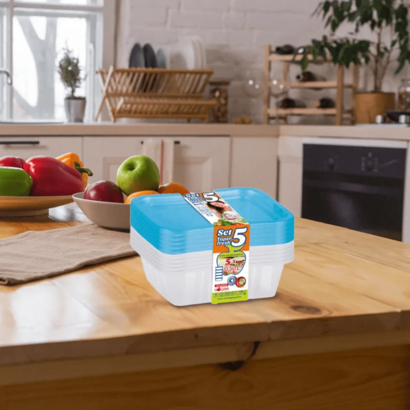 BPA free set of 5 blue food storage boxes