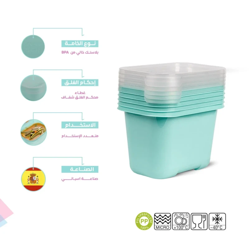BPA free set of 5 food turquoise containers in different sizes