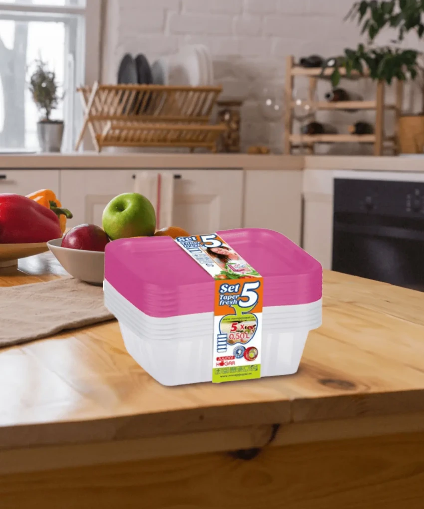 BPA free set of 5 pink food storage boxes