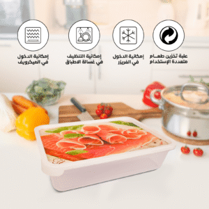 dishwasher safe food box with sliced meat design on the lid