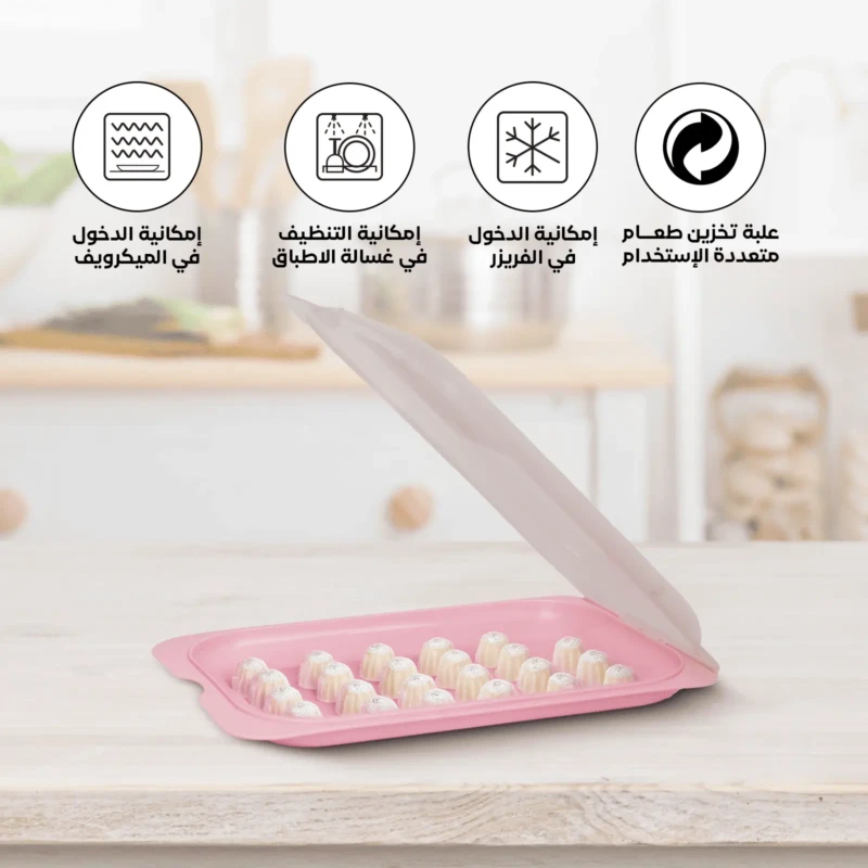 Dishwasher safe meat pink container with secure lids