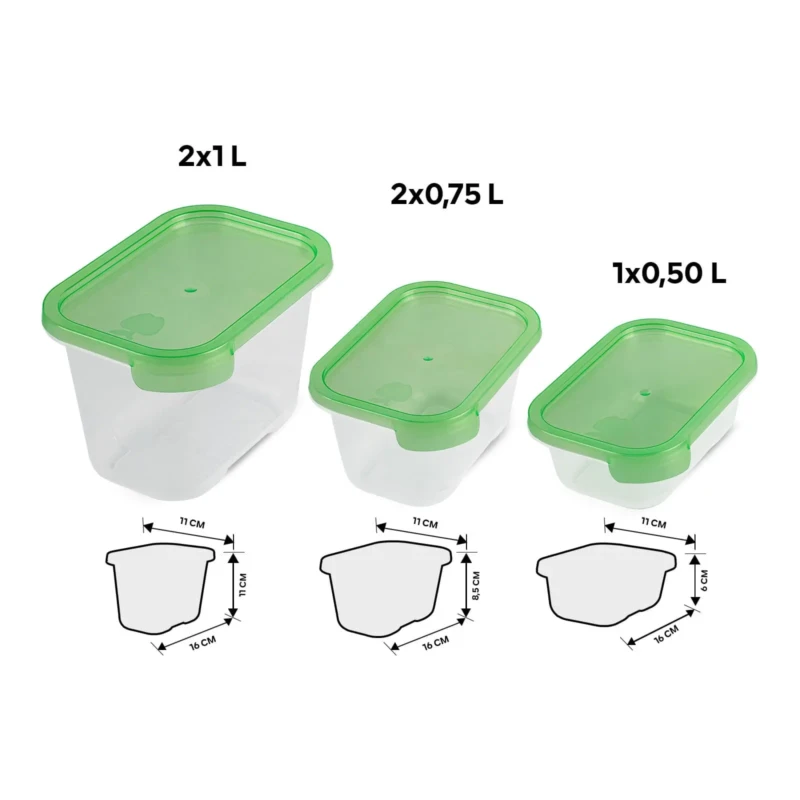 Green tapper fresh food box showing dimensions