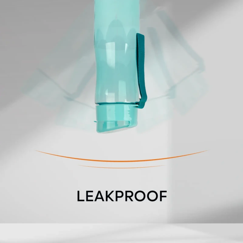 leak-proof turquoise bottle with strap handle