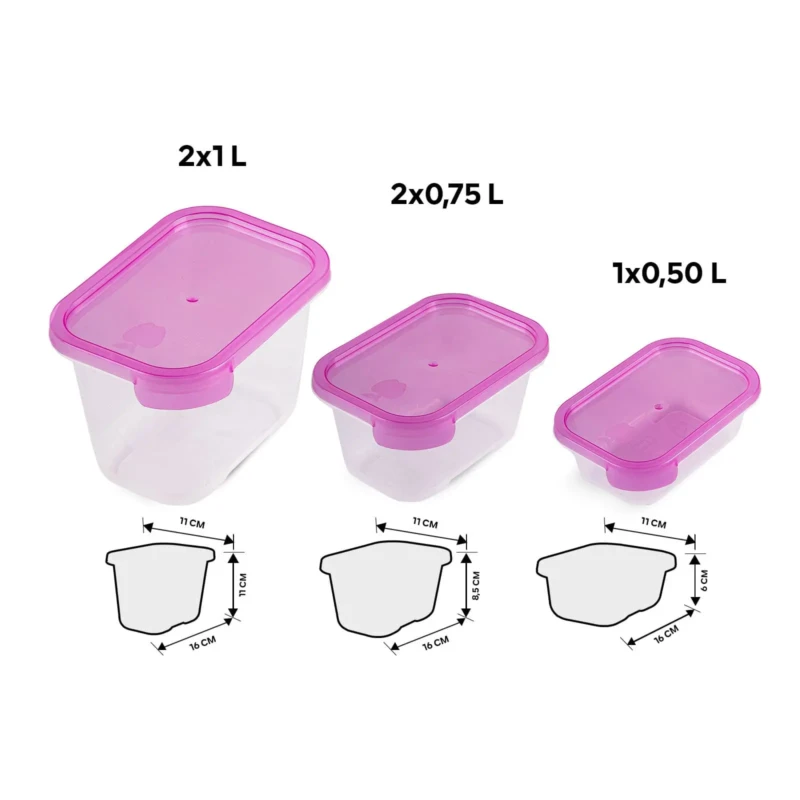 pink tapper fresh food box showing dimensions