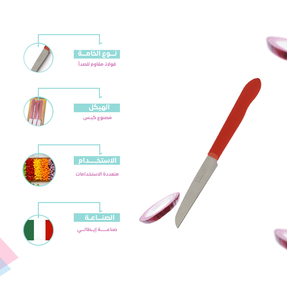 Flat Blade Kitchen Knives Set 9 CM – Colored Handle – Made in Italy - الصورة 8