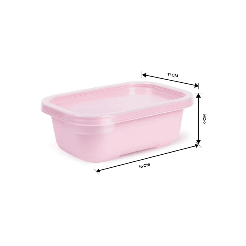 Set of 2 small food pink boxes 0.5L capacity with showing dimensions