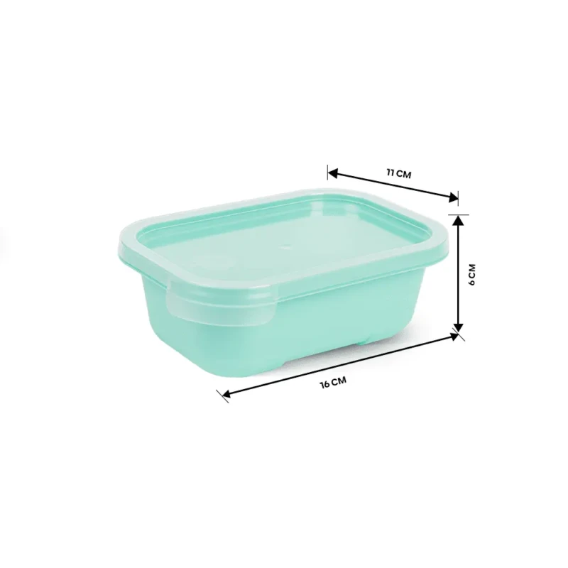 Set of 2 small food turquoise boxes 0.5L capacity with showing dimensions