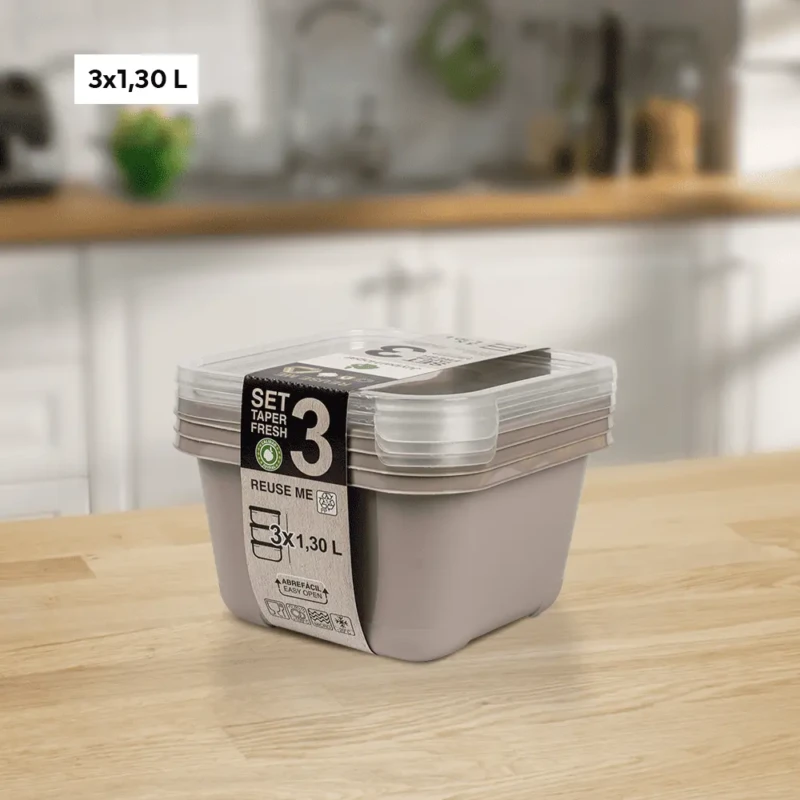 Set of 3 beige food containers – 1.30 liters per box