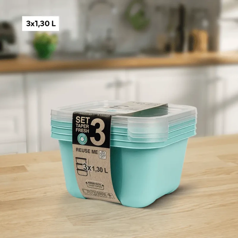 Set of 3 turquoise food containers – 1.30 liters per box