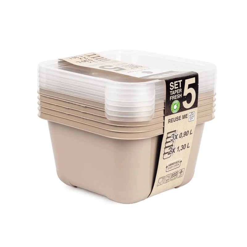 Set of 5 beige food storage containers