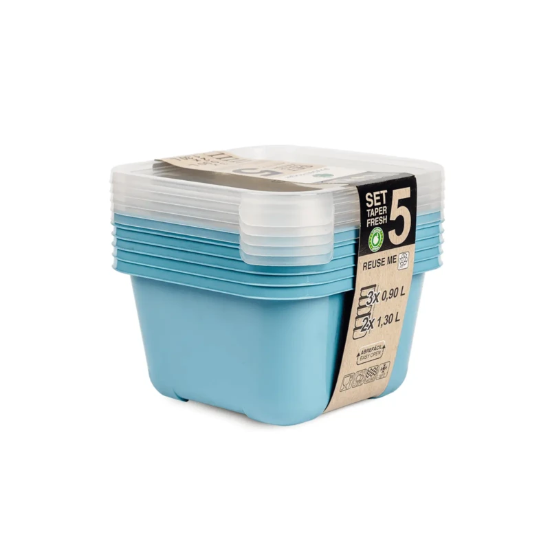 Set of 5 blue food storage containers