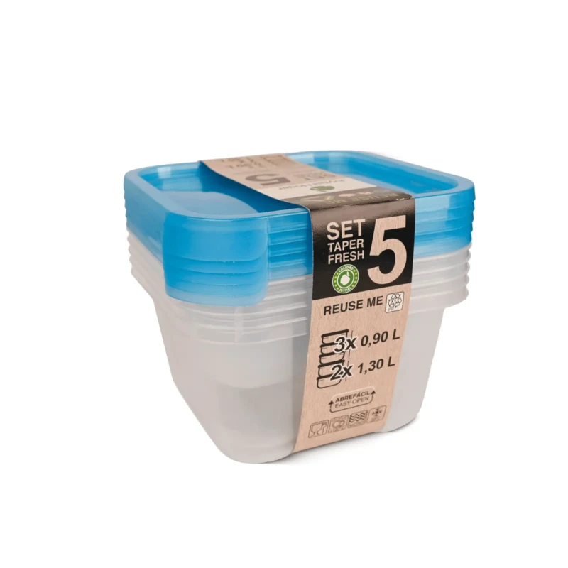 Set of 5 blue square food storage boxes