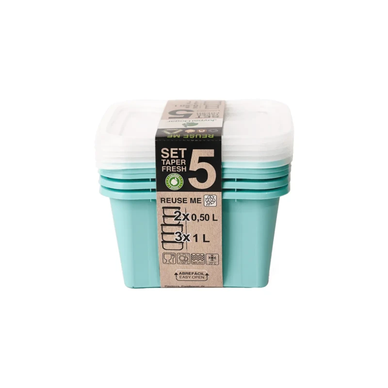 Set of 5 food storage containers with capacities from 0.5L to 1L