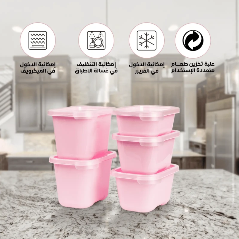 Set of 5 food storage pink containers microwave safe