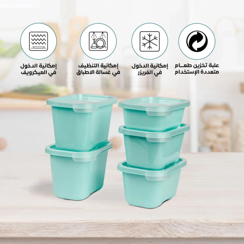 Set of 5 food storage turquoise containers microwave safe