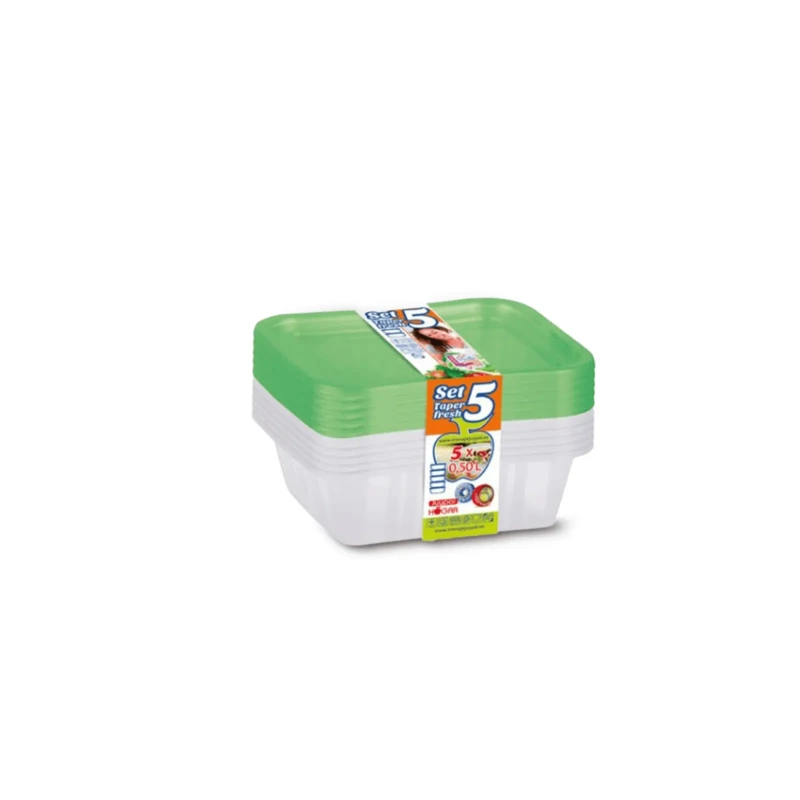 Set of 5 green food storage boxes