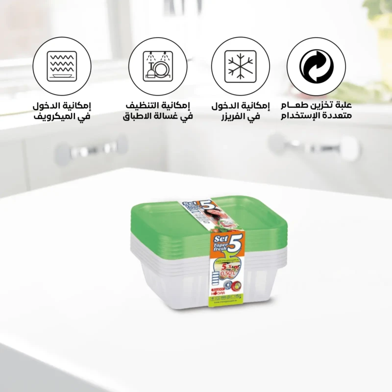 Set of 5 green food storage boxes microwave safe