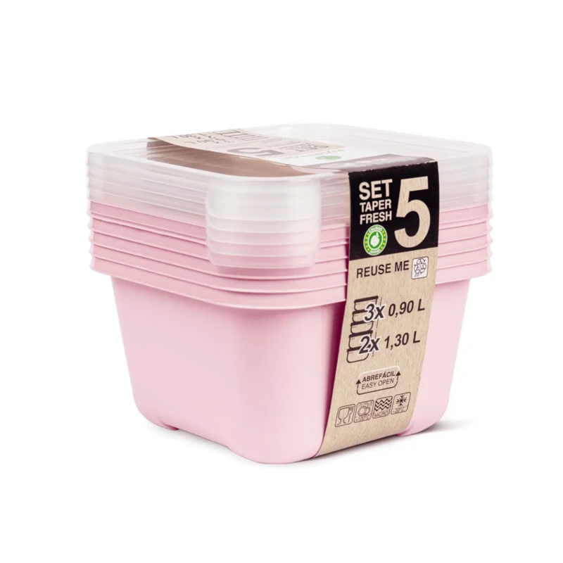 Set of 5 pink food storage containers