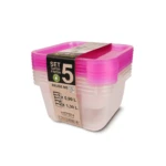 Set of 5 pink square food storage boxes
