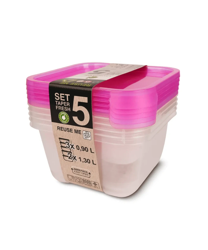 Set of 5 pink square food storage boxes