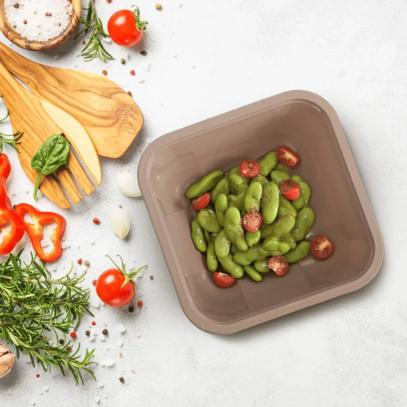 Square shaped set of 5 beige food containers