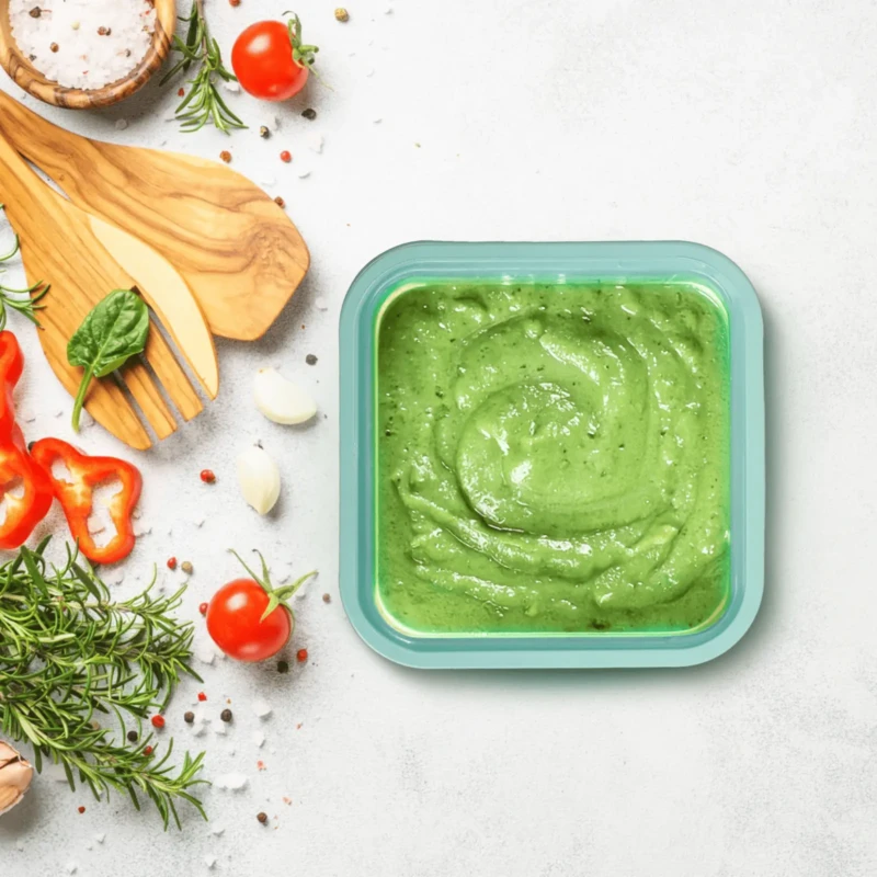 Square shaped set of 5 green food containers
