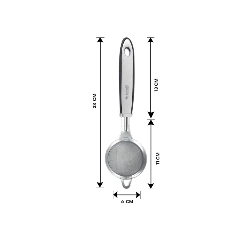 ⁦stainless strainer with handle with Double-Sided Silicone Handle⁩ - الصورة ⁦3⁩