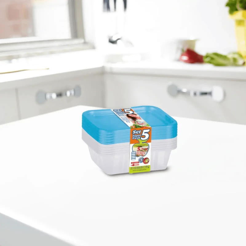 Versatile set of 5 blue food storage boxes