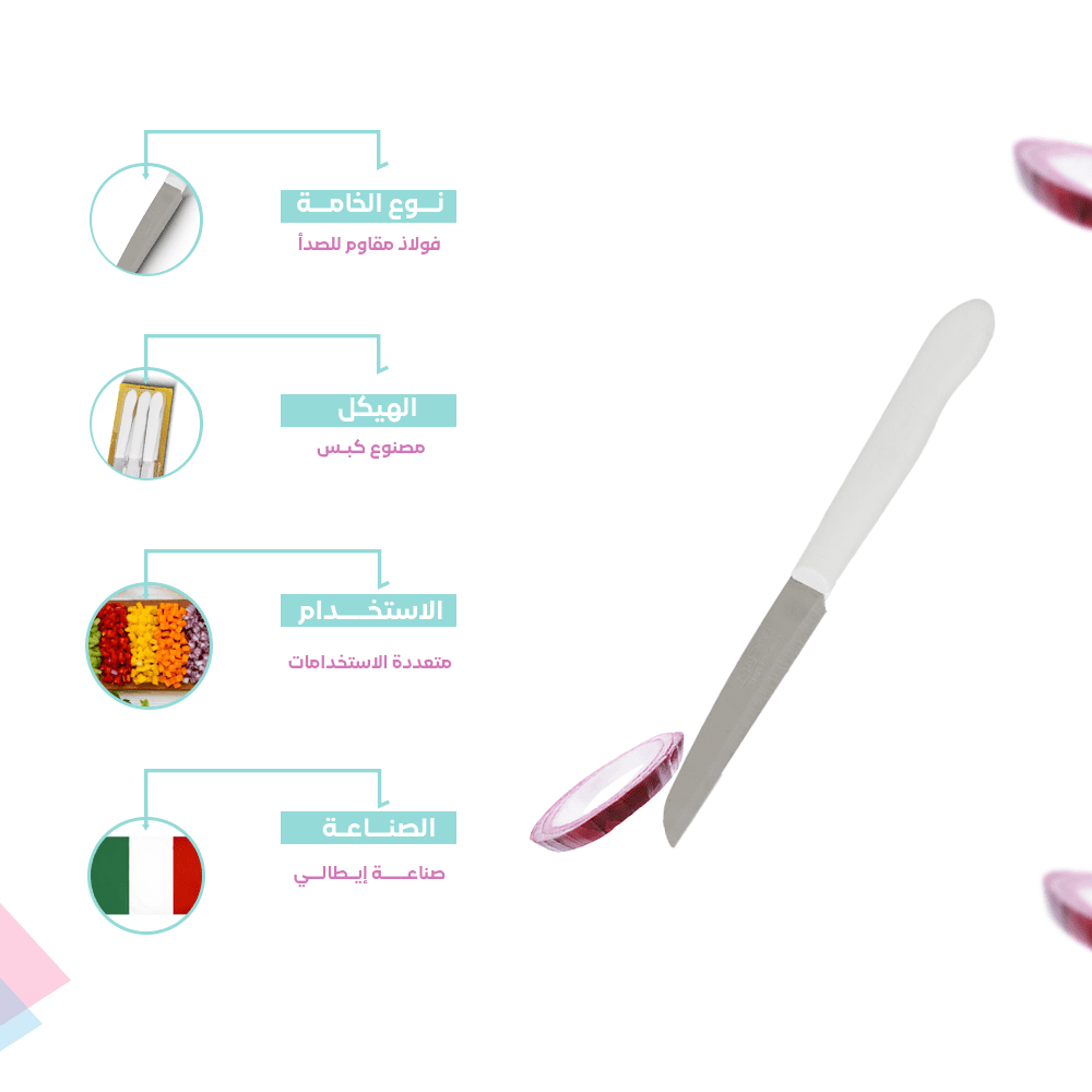 Flat Blade Kitchen Knives Set 9 CM – Colored Handle – Made in Italy - الصورة 15