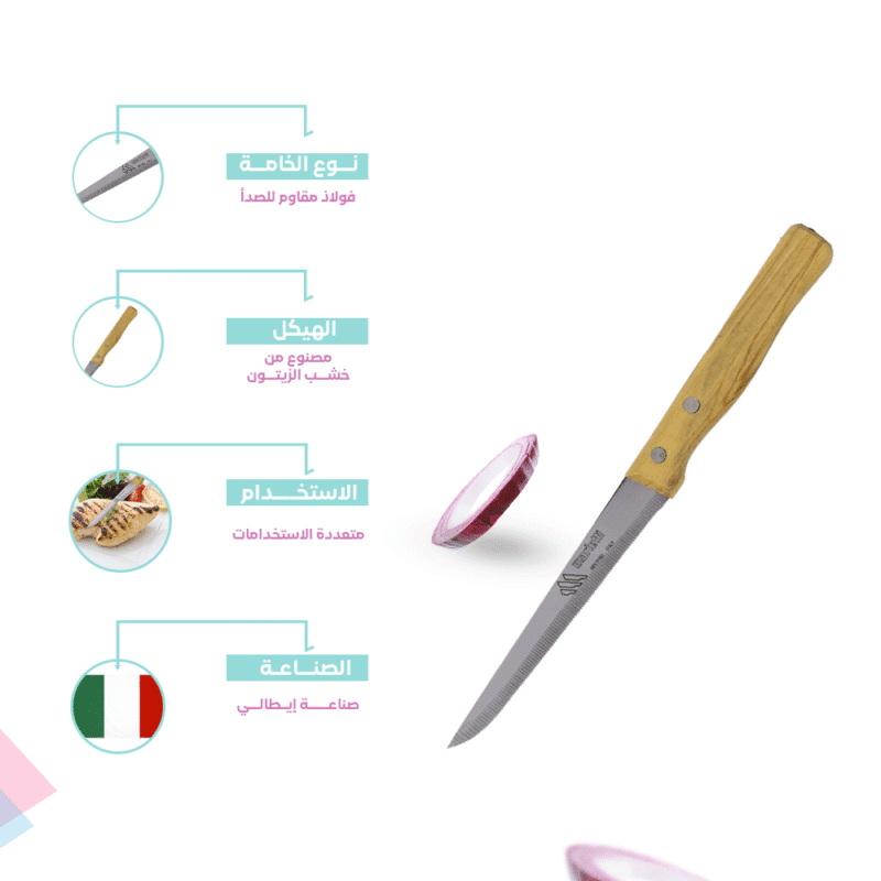 Serrated kitchen knives set wooden handle Size 11.5 CM - Image 5