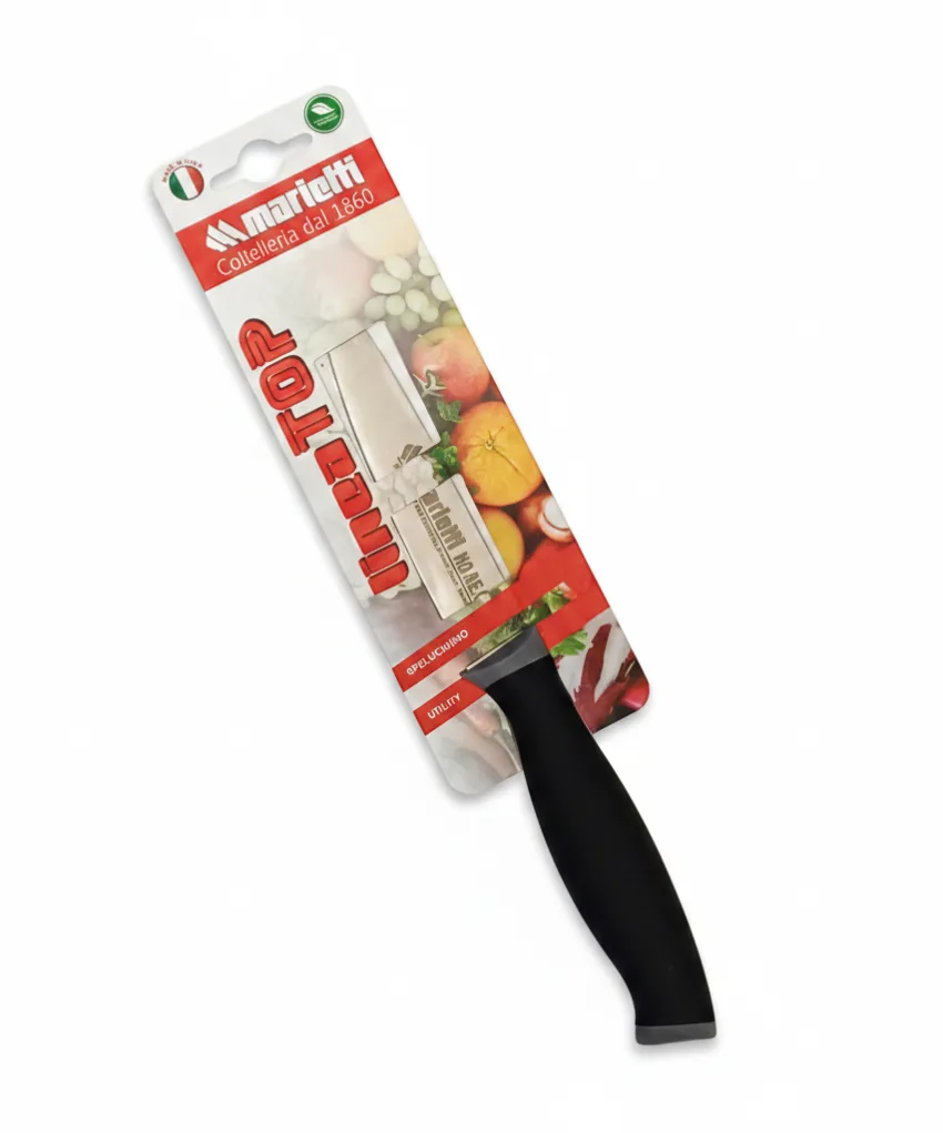 Marietti Kitchen Knife with Ergonomic Handle, 11 cm Blade Length, Black