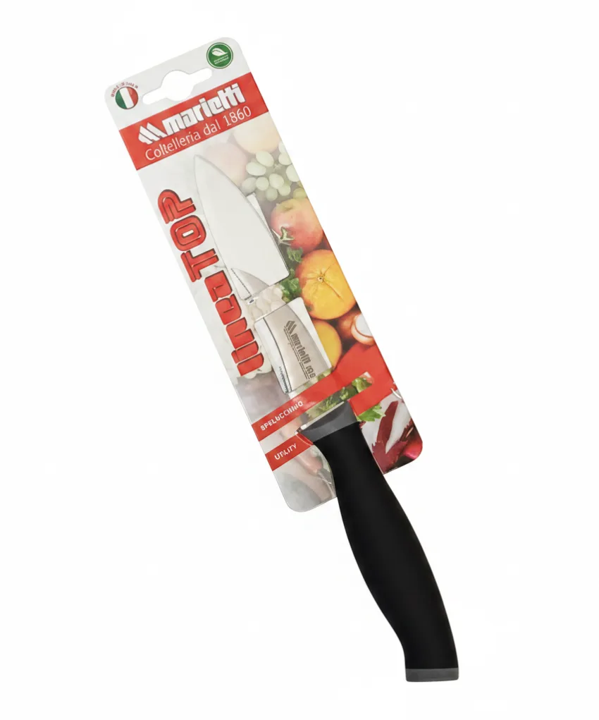 Marietti Curved Paring Knife with Ergonomic Handle, 7.5 cm Blade Length, Black/Gray