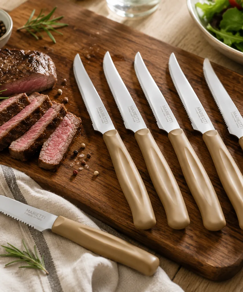 Marietti 6-Piece Professional Steak Knife Set – 11cm Ultra-Sharp Serrated Stainless Steel