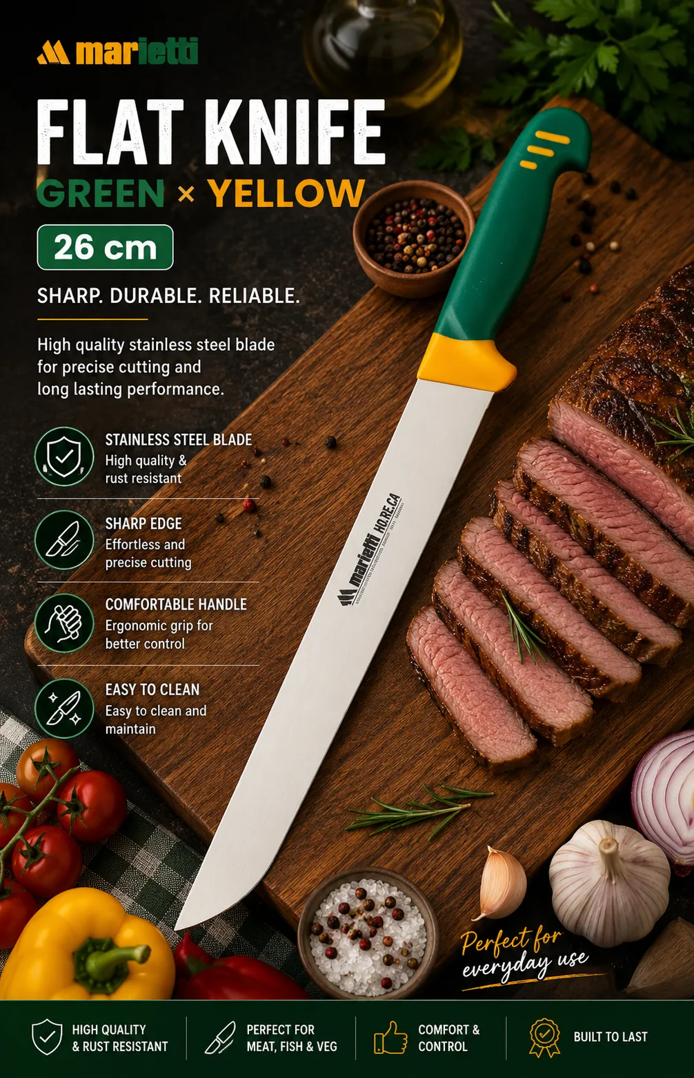 Flat Knife – Green × Yellow - 26 cm - Image 2