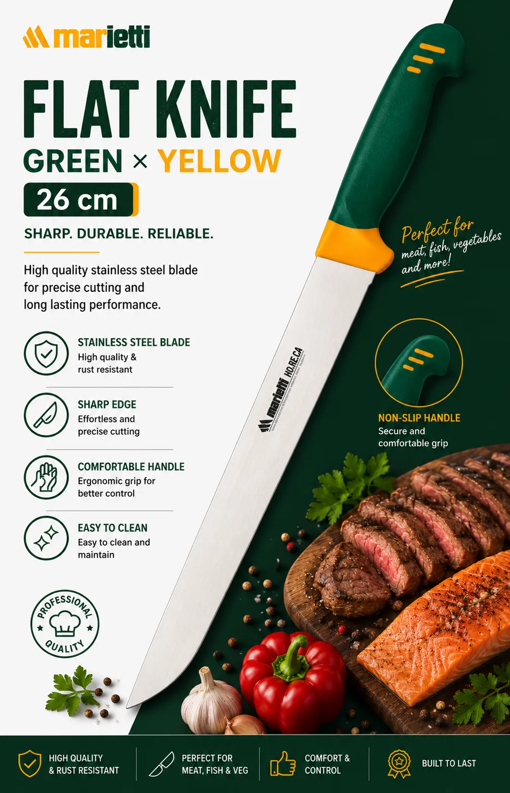 Flat Knife – Green × Yellow - 26 cm - Image 3